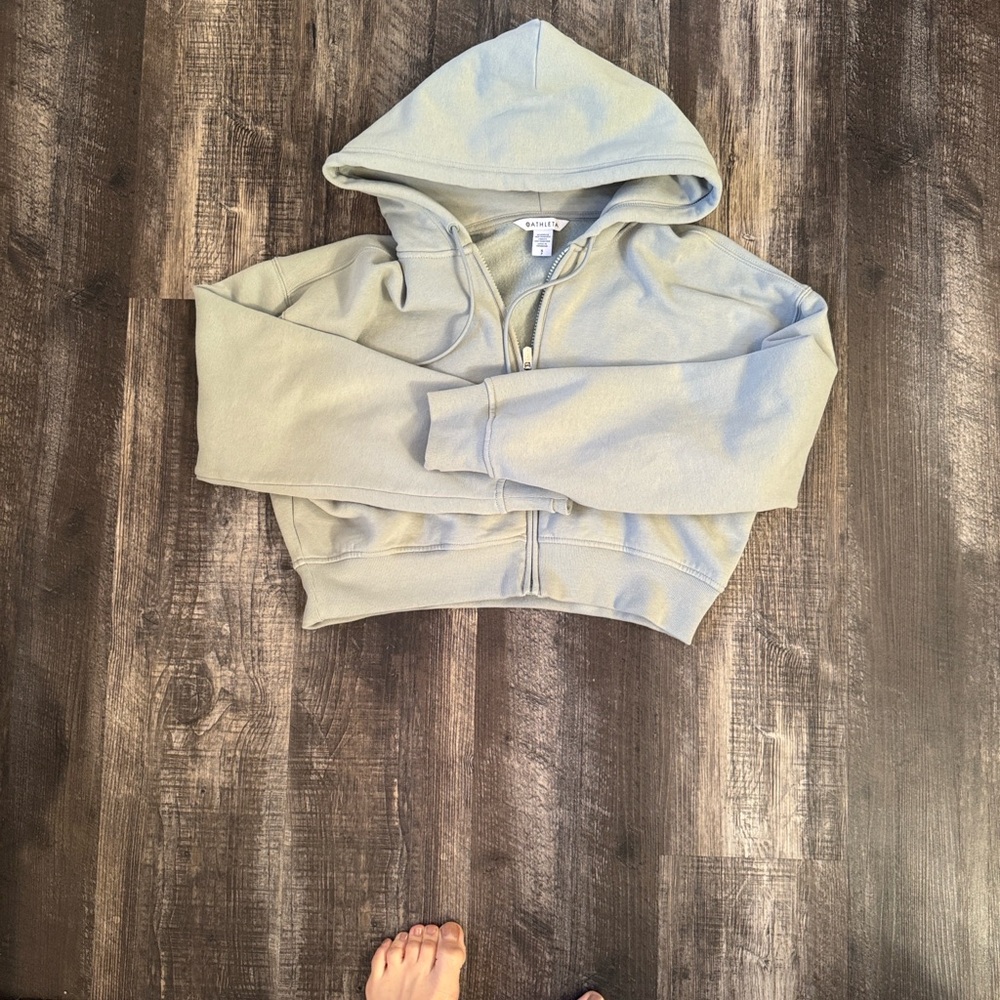 Athleta Forever Fleece Crop Full Zip Hooded Sweatshirt in Vera/light Sage Green - Picture 7 of 7